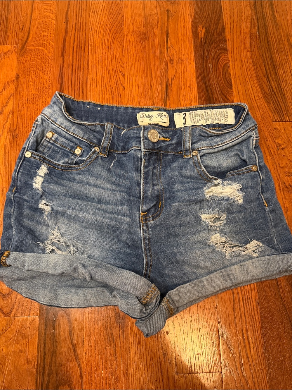 Indigo rein Distressed Rolled Cuff Denim Shorts - Medium Blue